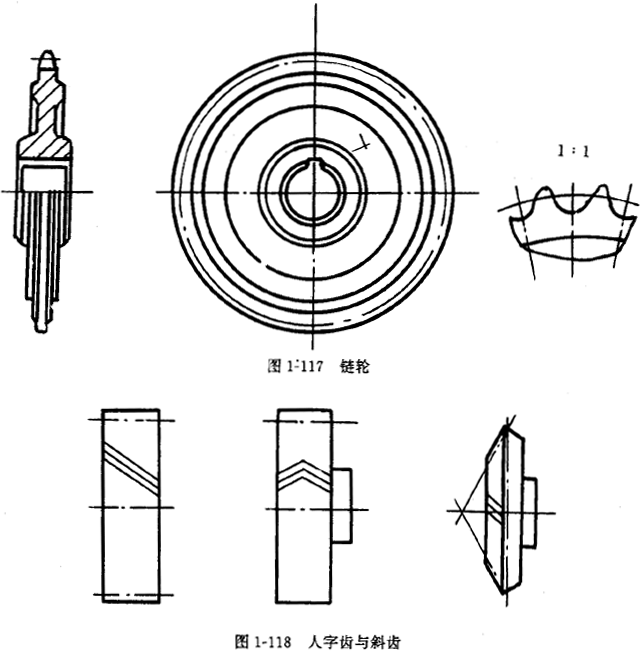 鏈輪的畫法、齒輪、蝸輪、蝸杆齧合畫法