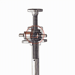 以右側蝸杆爲例，面對著蝸杆時，蝸杆順時針旋轉，絲杆下降；蝸杆逆時針旋轉，絲杆上升。